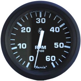 Faria Euro Black 4" Tachometer - 6,000 RPM (Gas - Inboard & I/O)