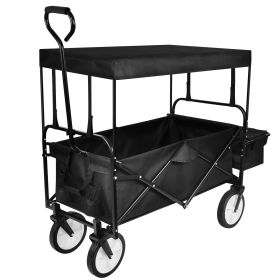 YSSOA Heavy Duty Folding Portable Hand Cart with Removable Canopy, 8'' Wheels, Adjustable Handles and Double Fabric for Shopping, Picnic, Beach