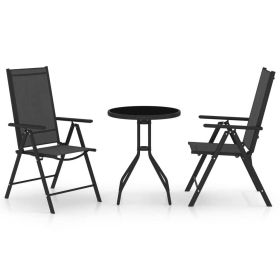 3 Piece Bistro Set Aluminum and Textilene Black