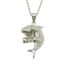 Men's And Women's Rhinestone-encrusted Boxing Shark-shaped Pendant Necklace (Color: Silver)