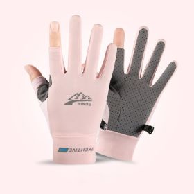 Summer Gloves For Men Cycling Anti UV Women Spring Ice Silk Two Finger Touchscreen Camping Driving Sports Riding Fishing Gloves (Gloves Size: L, Color: two finger pink)