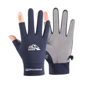 Summer Gloves For Men Cycling Anti UV Women Spring Ice Silk Two Finger Touchscreen Camping Driving Sports Riding Fishing Gloves (Gloves Size: XL, Color: two finger blue)