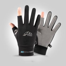 Summer Gloves For Men Cycling Anti UV Women Spring Ice Silk Two Finger Touchscreen Camping Driving Sports Riding Fishing Gloves (Gloves Size: L, Color: two finger black)