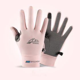 Summer Gloves For Men Cycling Anti UV Women Spring Ice Silk Two Finger Touchscreen Camping Driving Sports Riding Fishing Gloves (Gloves Size: S, Color: full finger pink)