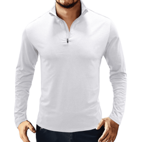 Men's Casual Polo Shirts 1/4 Zip Long Sleeve Shirt Outdoor Stand Up Collar Slim Fit Shirts (Color: White, size: XL-Large)