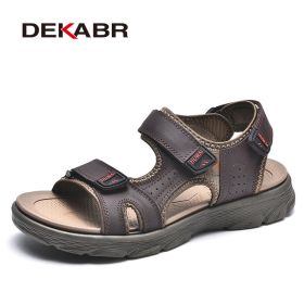 DEKABR Summer Men Casual Beach Outdoor Water Shoes Breathable Trekking Fashion Sandals Fishing Genuine Leather Leisure Shoes (Color: 01 Dark Brown, size: 7)