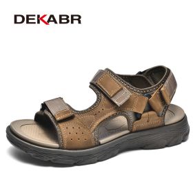 DEKABR Summer Men Casual Beach Outdoor Water Shoes Breathable Trekking Fashion Sandals Fishing Genuine Leather Leisure Shoes (Color: 02 Brown, size: 7)