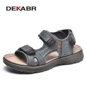 DEKABR Summer Men Casual Beach Outdoor Water Shoes Breathable Trekking Fashion Sandals Fishing Genuine Leather Leisure Shoes (Color: 01 Gray Blue, size: 8.5)