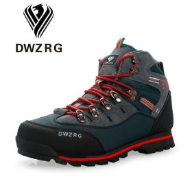 DWZRG Men Hiking Shoes Waterproof Leather Shoes Climbing & Fishing Shoes New Popular Outdoor Shoes Men High Top Winter Boots (Color: Dark Blue Red, size: 39)