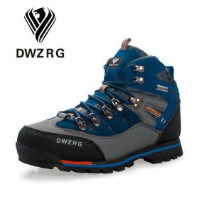 DWZRG Men Hiking Shoes Waterproof Leather Shoes Climbing & Fishing Shoes New Popular Outdoor Shoes Men High Top Winter Boots (Color: Gray Navy, size: 42)