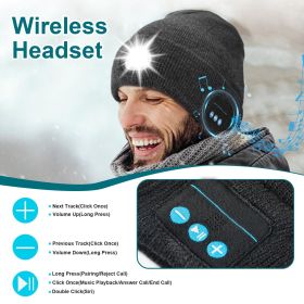 Wireless Beanie Hat with Light Winter Knitted Hat with 3 Lighting Modes Wireless 5.0 Beanie Hat for Music Lovers Men Women USB Rechargeable Machine Wa (Color: Black)