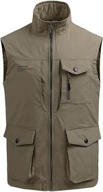 Men's Multi-pocket Casual Quick Dry Vest Photography Fishing Outdoor Vest (size: KHAKI-M)