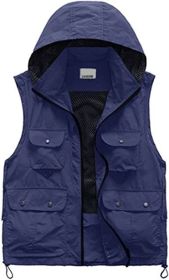 Men's Casual Outdoor Work Safari Fishing Travel Photo Cargo Vests Jacket Multi Pockets Utility Summer Vests (size: BLUE-L)