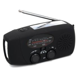 Multifunctional Hand Radio Solar Crank Dynamo Powered AM/FM/WB/NOAA Weather Radio Use Emergency LED Flashlight and Power Bank (Color: Black, Ships From: China)